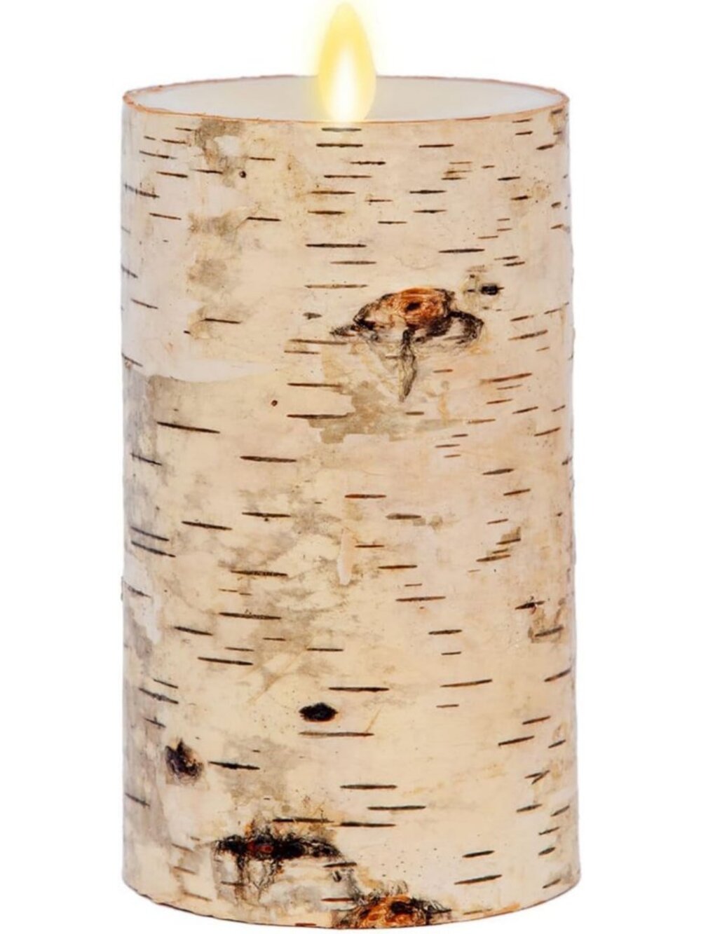 Real Birch Bark Flameless LED Candle - 3.5x6.5, Battery Operated, Timer, Natural